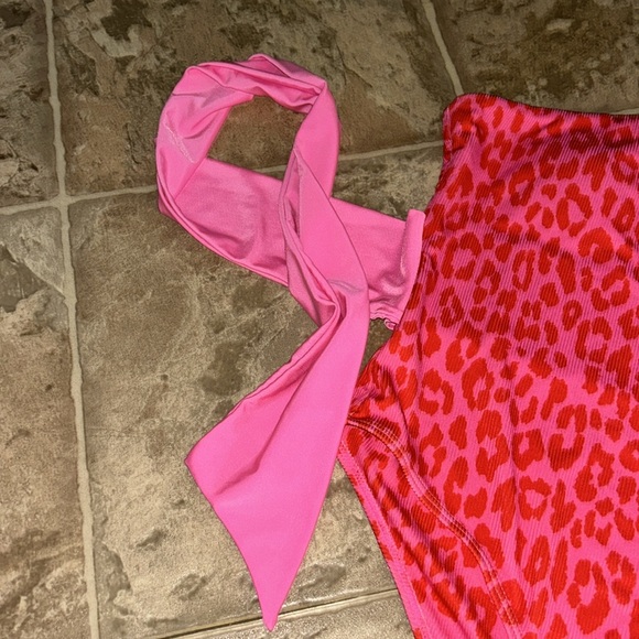 Pink Lily Red and Pink One-Shoulder Swimsuit - Picture 7 of 8